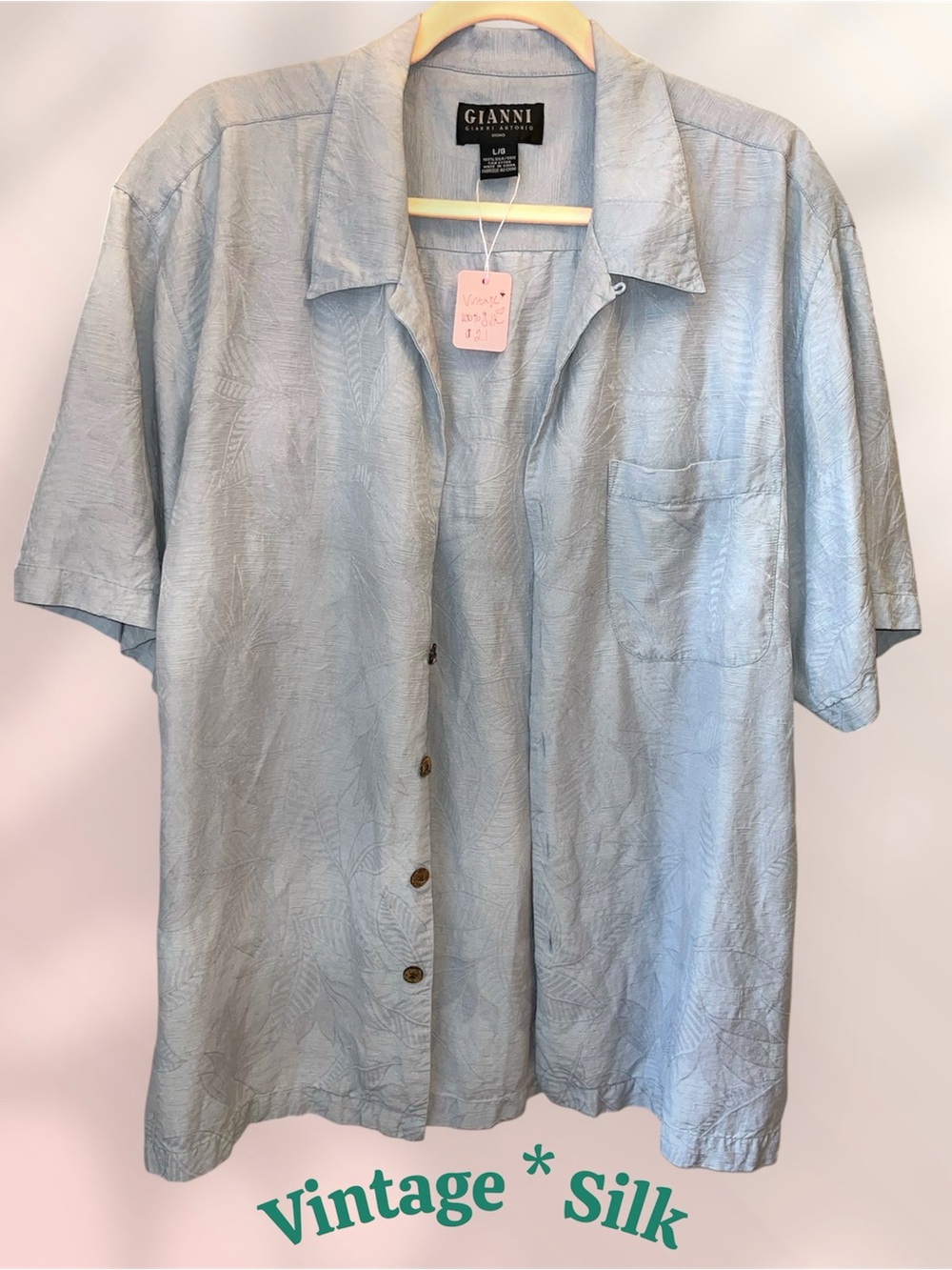 Ganni Light Blue Textured Silk Button Shirt